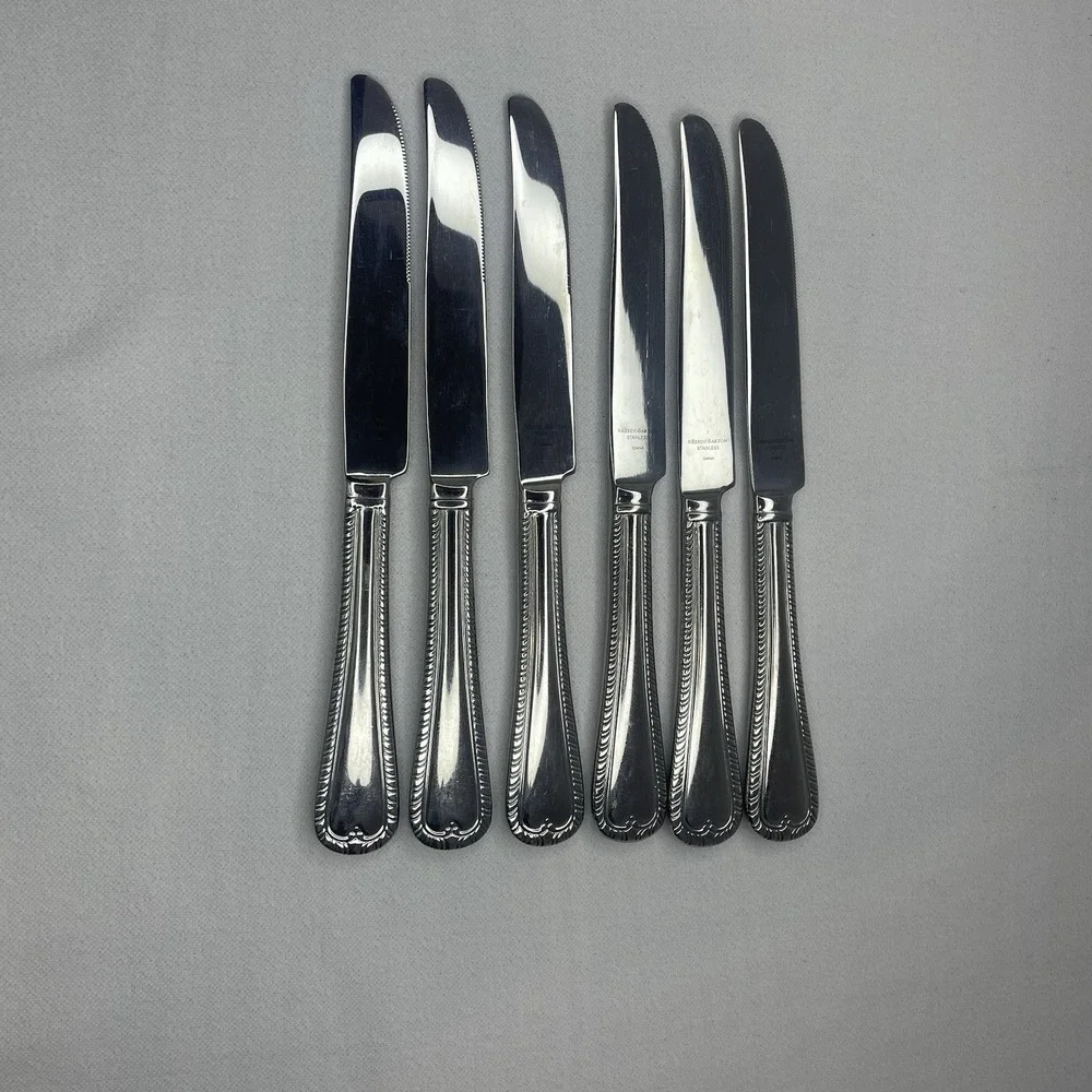 Reed & Barton Wakefield‎ Elegant Bead Flatware Dinner Knives Stainless Steel (6)